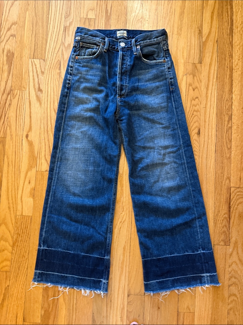 Citizens of Humanity 25 Sasha High Rise Wide Leg Raw Hem Blue Jeans great cond